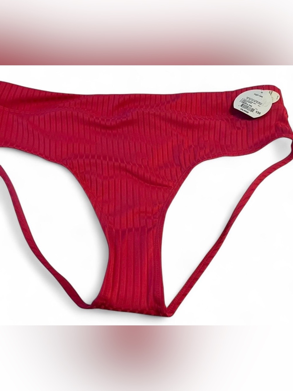 Ribbed High-Cut Bikini Bottom in Deep Pink